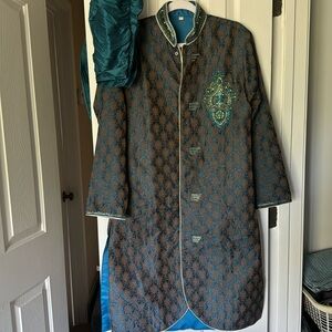 Traditional Indian Sherwani - Blue and Gold